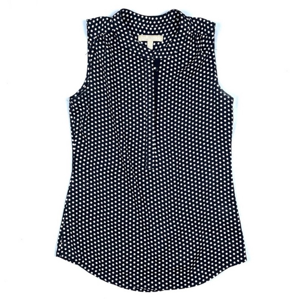 Banana Republic Black White Polkadot Henley Satin Sleeveless Top